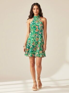 New $128 Vince Camuto  Sleeveless Mock Neck W/ Tie Neck Floral Dress Size 2